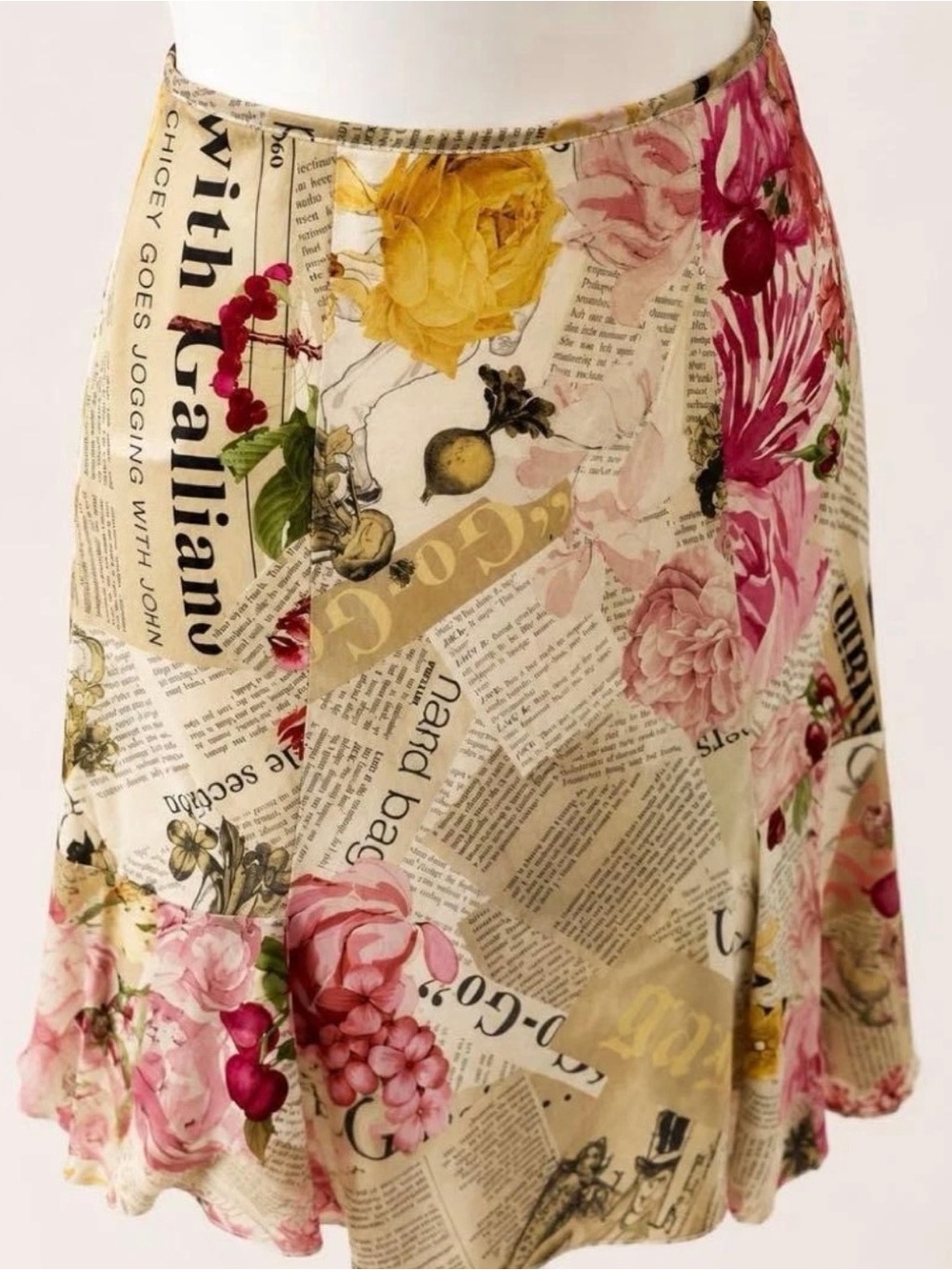 JOHN GALLIANO newspaper and floral print skirt